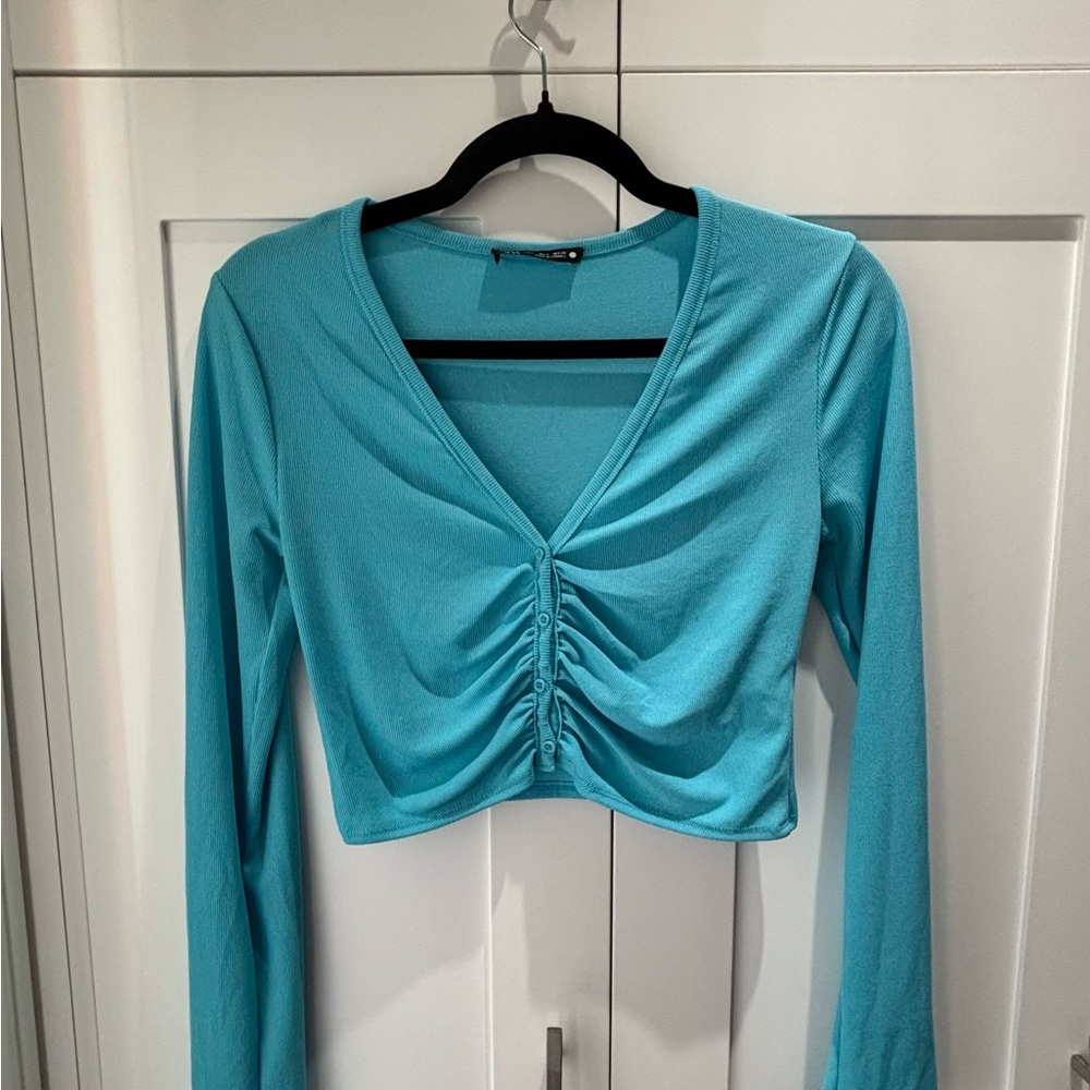 Zara Turquoise Long Sleeve Crop Top